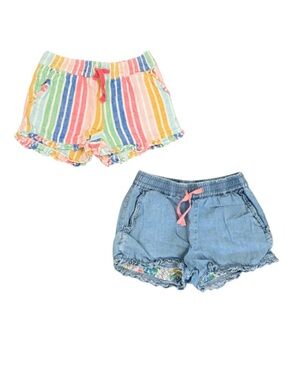 Mini Boden Girls Ruffle Shorts Bundle Rainbow Chambray Size 4 104cm